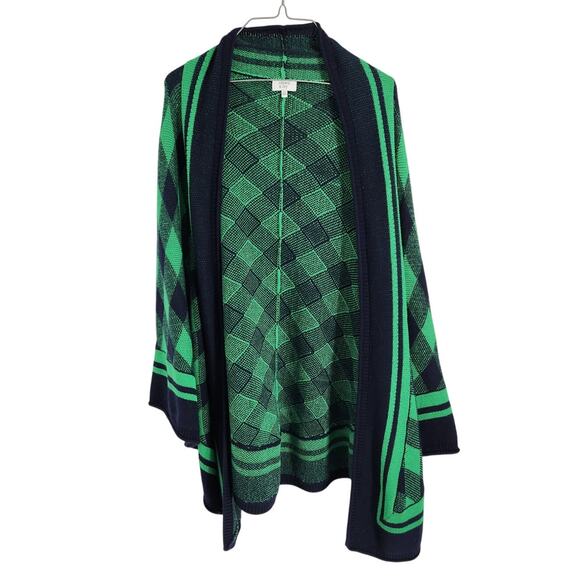 Crown & Ivy Plaid Open Front Green Knit Cardigan Sweater Womens One Size - Picture 1 of 4